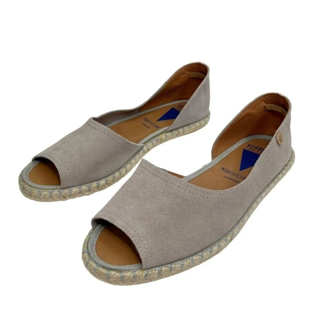 Suede Open-Toe Espadrille Flats in Taupe